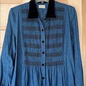 Coldwater Creek Blue Denim Dress with Black Velvet Accents Size 1X